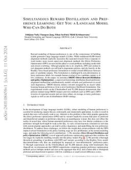 Simultaneous Reward Distillation and Preference Learning: Get You a Language Model Who Can Do Both