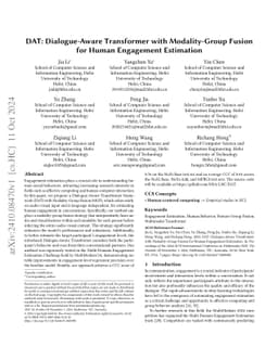 DAT: Dialogue-Aware Transformer with Modality-Group Fusion for Human
  Engagement Estimation
