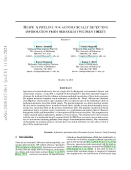 Hespi: A pipeline for automatically detecting information from hebarium
  specimen sheets