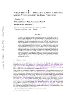 PoisonBench: Assessing Large Language Model Vulnerability to Data
  Poisoning