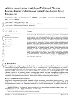 A Social Context-aware Graph-based Multimodal Attentive Learning
  Framework for Disaster Content Classification during Emergencies