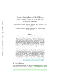 Drama: Mamba-Enabled Model-Based Reinforcement Learning Is Sample and Parameter Efficient