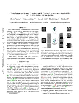 Conditional Generative Models for Contrast-Enhanced Synthesis of T1w and
  T1 Maps in Brain MRI