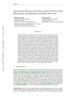 Analyzing Neural Scaling Laws in Two-Layer Networks with Power-Law Data
  Spectra