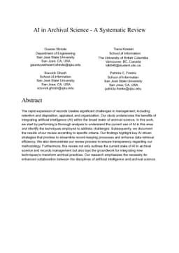 AI in Archival Science -- A Systematic Review