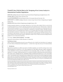 "ChatGPT, Don't Tell Me What to Do": Designing AI for Context Analysis
  in Humanitarian Frontline Negotiations