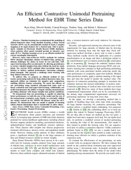 An Efficient Contrastive Unimodal Pretraining Method for EHR Time Series
  Data