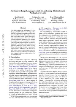 Sui Generis: Large Language Models for Authorship Attribution and
  Verification in Latin