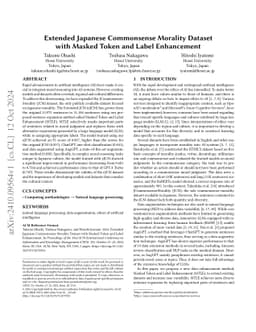 Extended Japanese Commonsense Morality Dataset with Masked Token and
  Label Enhancement