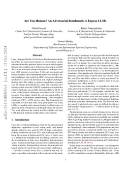 Are You Human? An Adversarial Benchmark to Expose LLMs