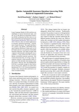 Quebec Automobile Insurance Question-Answering With Retrieval-Augmented
  Generation