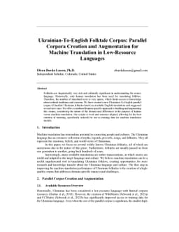 Ukrainian-to-English folktale corpus: Parallel corpus creation and
  augmentation for machine translation in low-resource languages