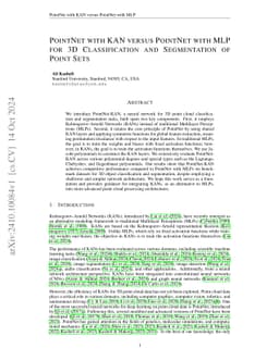 PointNet with KAN versus PointNet with MLP for 3D Classification and
  Segmentation of Point Sets