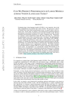 Can We Predict Performance of Large Models across Vision-Language Tasks?