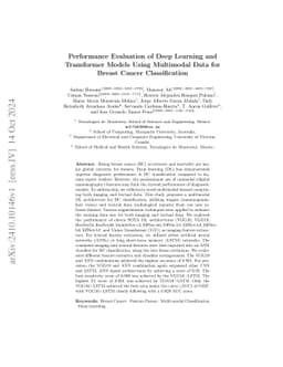 Performance Evaluation of Deep Learning and Transformer Models Using
  Multimodal Data for Breast Cancer Classification