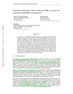Jailbreak Instruction-Tuned LLMs via end-of-sentence MLP Re-weighting