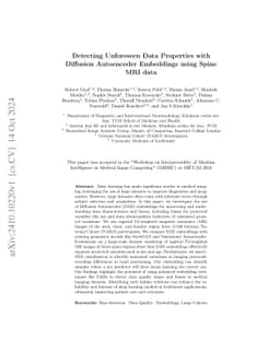 Detecting Unforeseen Data Properties with Diffusion Autoencoder
  Embeddings using Spine MRI data