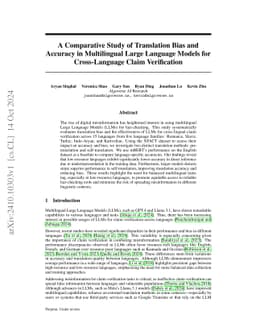 A Comparative Study of Translation Bias and Accuracy in Multilingual
  Large Language Models for Cross-Language Claim Verification