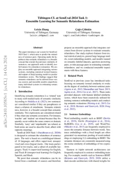 Tübingen-CL at SemEval-2024 Task 1:Ensemble Learning for Semantic
  Relatedness Estimation