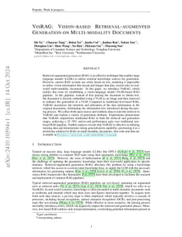 VisRAG: Vision-based Retrieval-augmented Generation on Multi-modality Documents