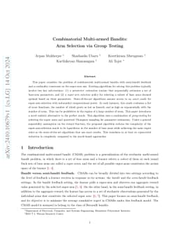 Combinatorial Multi-armed Bandits: Arm Selection via Group Testing