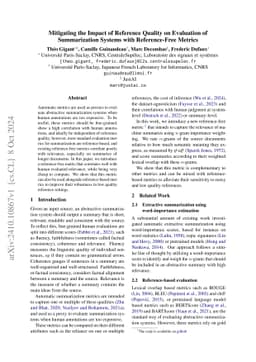 Mitigating the Impact of Reference Quality on Evaluation of
  Summarization Systems with Reference-Free Metrics