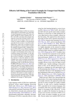 Effective Self-Mining of In-Context Examples for Unsupervised Machine
  Translation with LLMs
