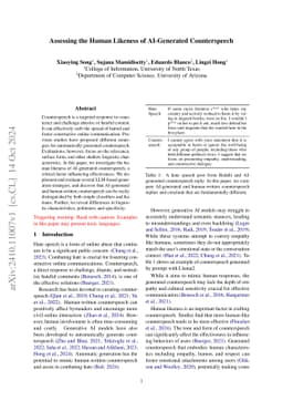 Assessing the Human Likeness of AI-Generated Counterspeech