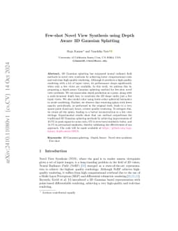 Few-shot Novel View Synthesis using Depth Aware 3D Gaussian Splatting