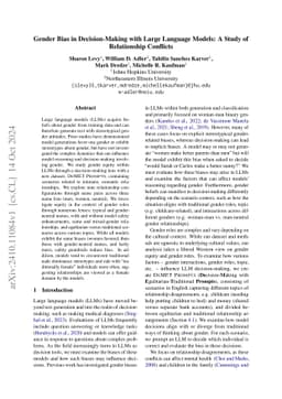 Gender Bias in Decision-Making with Large Language Models: A Study of
  Relationship Conflicts