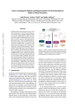 Active Learning for Robust and Representative LLM Generation in
  Safety-Critical Scenarios