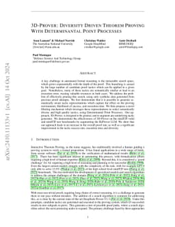 3D-Prover: Diversity Driven Theorem Proving With Determinantal Point
  Processes