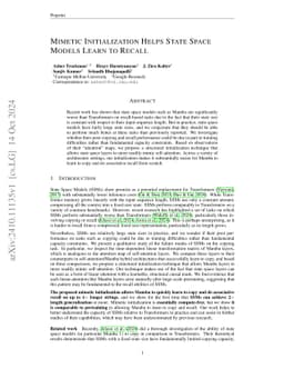 Mimetic Initialization Helps State Space Models Learn to Recall