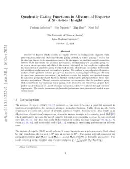 Quadratic Gating Functions in Mixture of Experts: A Statistical Insight