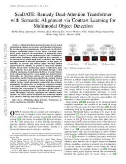 SeaDATE: Remedy Dual-Attention Transformer with Semantic Alignment via
  Contrast Learning for Multimodal Object Detection