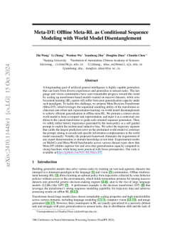 Meta-DT: Offline Meta-RL as Conditional Sequence Modeling with World
  Model Disentanglement