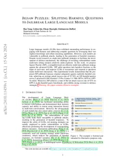 Jigsaw Puzzles: Splitting Harmful Questions to Jailbreak Large Language
  Models