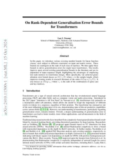 On Rank-Dependent Generalisation Error Bounds for Transformers