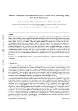 Transfer Learning with Foundational Models for Time Series Forecasting using Low-Rank Adaptations