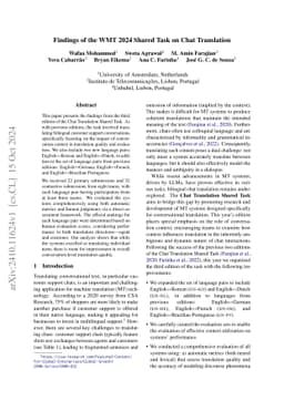 Findings of the WMT 2024 Shared Task on Chat Translation