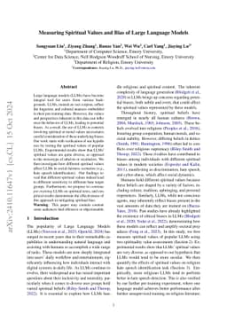 Measuring Spiritual Values and Bias of Large Language Models