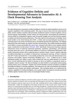 Evidence of Cognitive Deficits andDevelopmental Advances in Generative
  AI: A Clock Drawing Test Analysis
