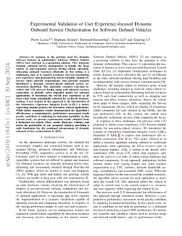 Experimental Validation of User Experience-focused Dynamic Onboard
  Service Orchestration for Software Defined Vehicles
