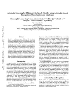 Automatic Screening for Children with Speech Disorder using Automatic
  Speech Recognition: Opportunities and Challenges