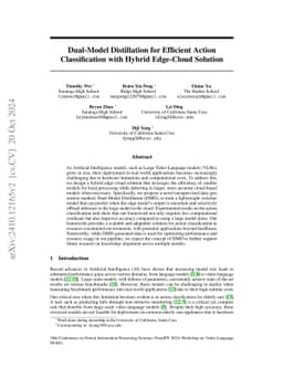 Dual-Model Distillation for Efficient Action Classification with Hybrid
  Edge-Cloud Solution