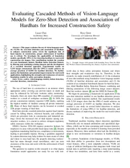 Evaluating Cascaded Methods of Vision-Language Models for Zero-Shot
  Detection and Association of Hardhats for Increased Construction Safety