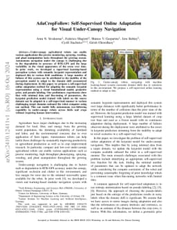 AdaCropFollow: Self-Supervised Online Adaptation for Visual Under-Canopy
  Navigation