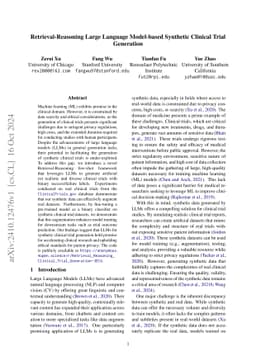 Retrieval-Reasoning Large Language Model-based Synthetic Clinical Trial Generation