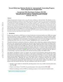 Toward Relieving Clinician Burden by Automatically Generating Progress
  Notes using Interim Hospital Data