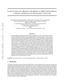 Large Language Models for Medical OSCE Assessment: A Novel Approach to
  Transcript Analysis